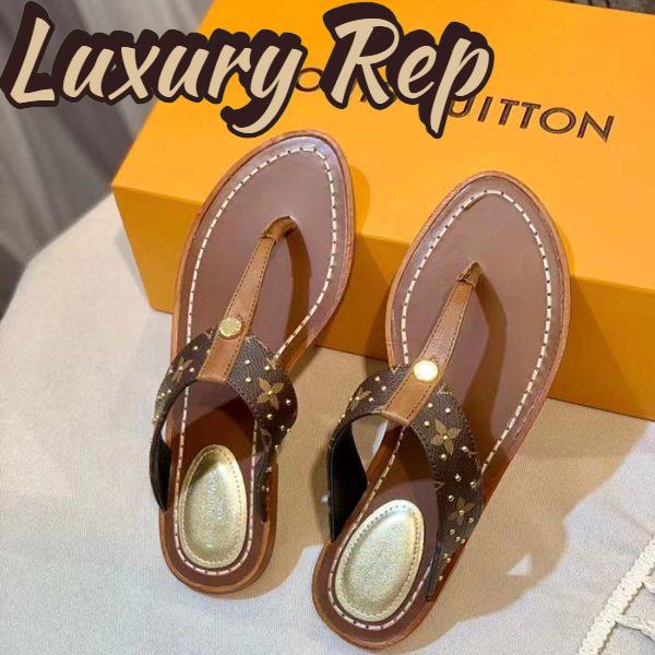 Replica Louis Vuitton LV Sunny Flat Thong Gold Perforated Monogram Canvas Leather Outsole 3