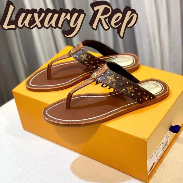 Replica Louis Vuitton LV Sunny Flat Thong Gold Perforated Monogram Canvas Leather Outsole 4
