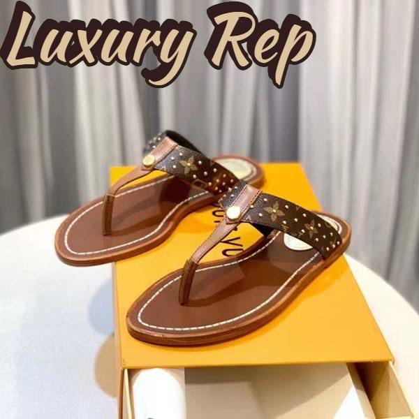Replica Louis Vuitton LV Sunny Flat Thong Gold Perforated Monogram Canvas Leather Outsole 6