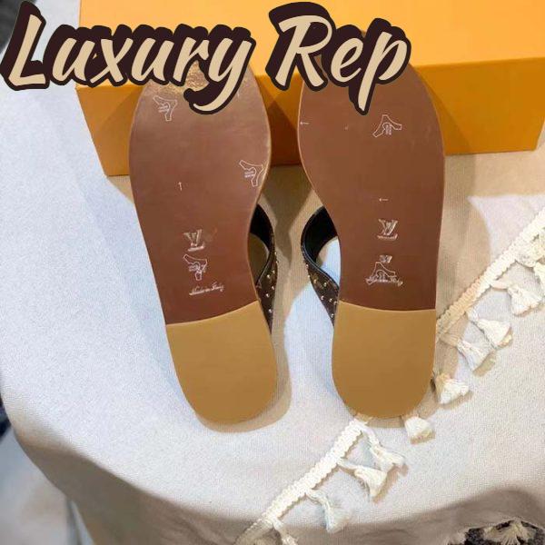 Replica Louis Vuitton LV Sunny Flat Thong Gold Perforated Monogram Canvas Leather Outsole 7