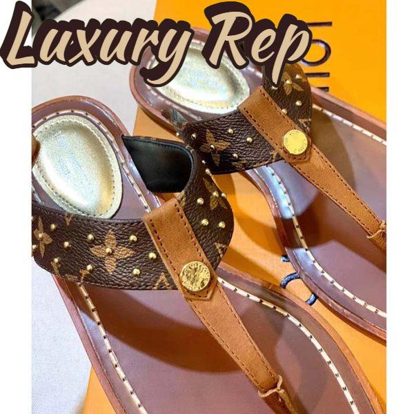 Replica Louis Vuitton LV Sunny Flat Thong Gold Perforated Monogram Canvas Leather Outsole 8