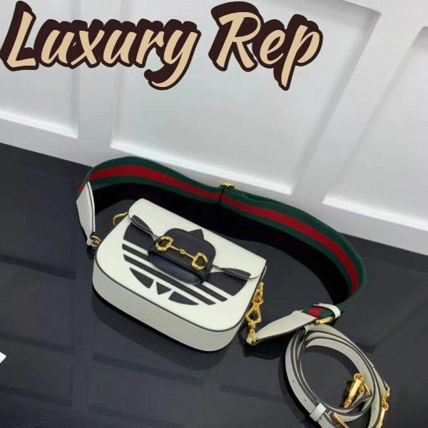 Replica Gucci Unisex GG Adidas x Gucci Horsebit 1955 Mini Bag White Black Leather Trefoil 7