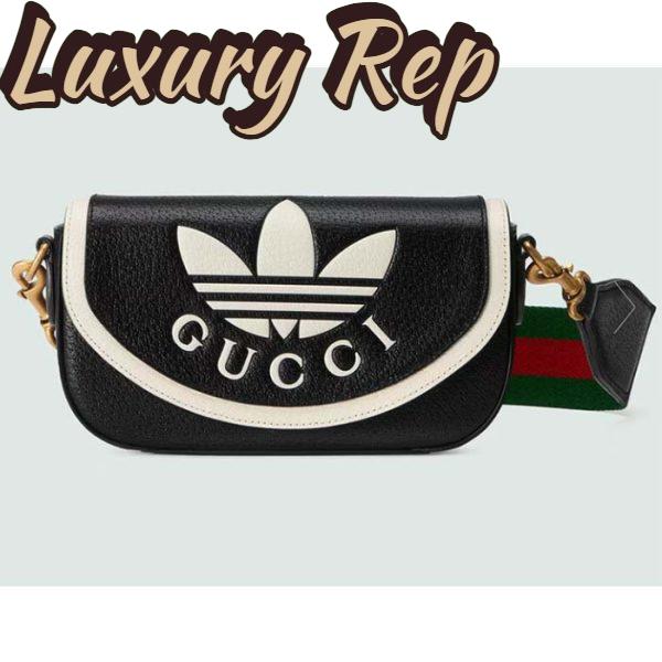 Replica Gucci Unisex GG Adidas x Gucci Mini Bag Black Leather Off White Trefoil Print