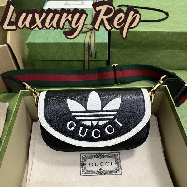 Replica Gucci Unisex GG Adidas x Gucci Mini Bag Black Leather Off White Trefoil Print 3