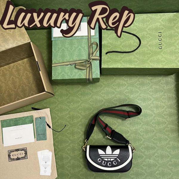 Replica Gucci Unisex GG Adidas x Gucci Mini Bag Black Leather Off White Trefoil Print 4