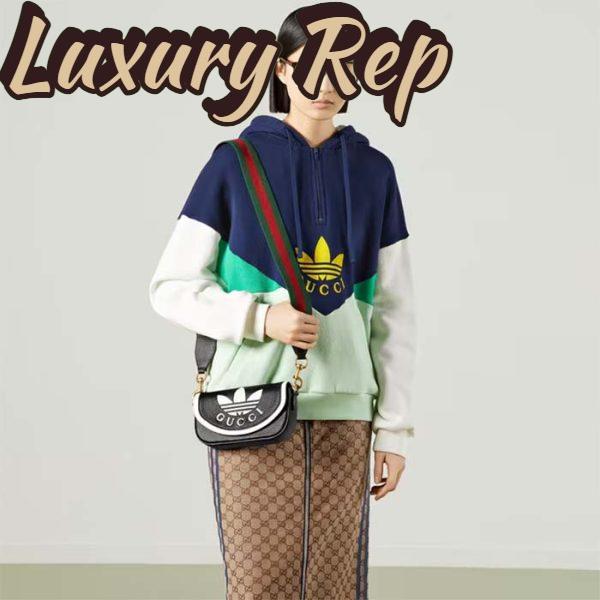 Replica Gucci Unisex GG Adidas x Gucci Mini Bag Black Leather Off White Trefoil Print 12
