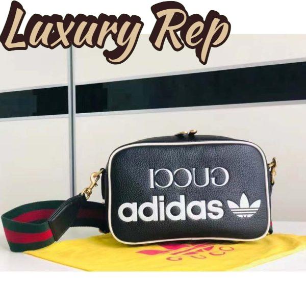 Replica Gucci Unisex GG Adidas x Gucci Small Shoulder Bag Black Leather Green Red Web 3