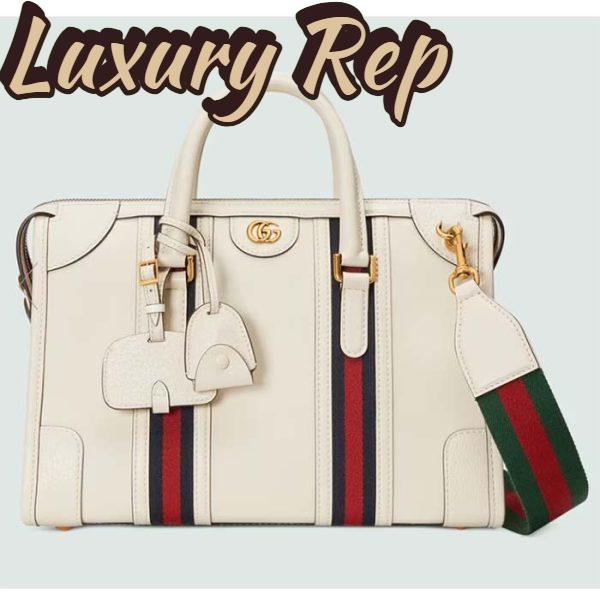 Replica Gucci Unisex GG Bauletto Medium Top Handle Bag White Leather Double G