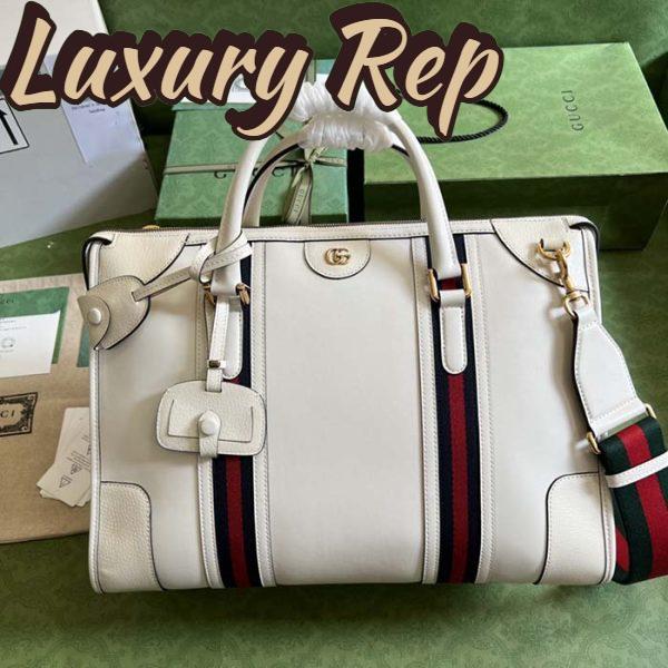 Replica Gucci Unisex GG Bauletto Medium Top Handle Bag White Leather Double G 3