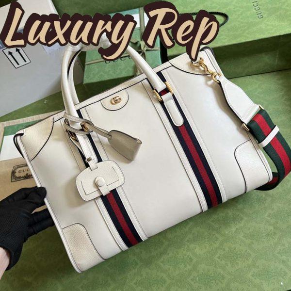 Replica Gucci Unisex GG Bauletto Medium Top Handle Bag White Leather Double G 4