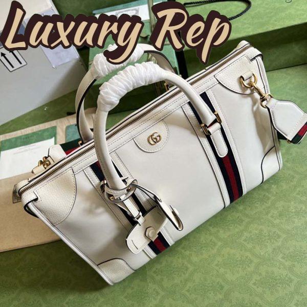 Replica Gucci Unisex GG Bauletto Medium Top Handle Bag White Leather Double G 5