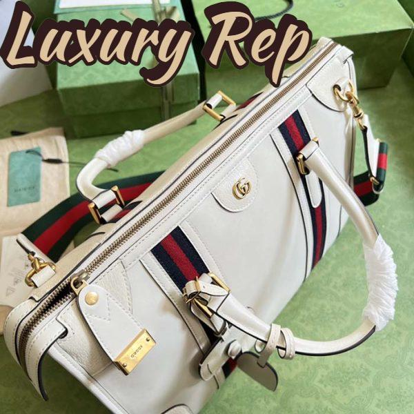 Replica Gucci Unisex GG Bauletto Medium Top Handle Bag White Leather Double G 7