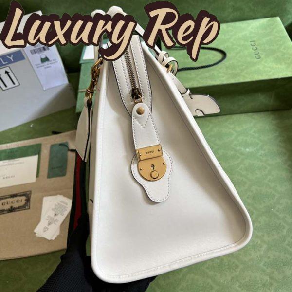 Replica Gucci Unisex GG Bauletto Medium Top Handle Bag White Leather Double G 8
