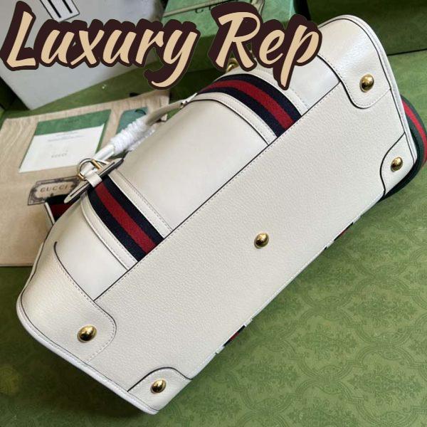 Replica Gucci Unisex GG Bauletto Medium Top Handle Bag White Leather Double G 9