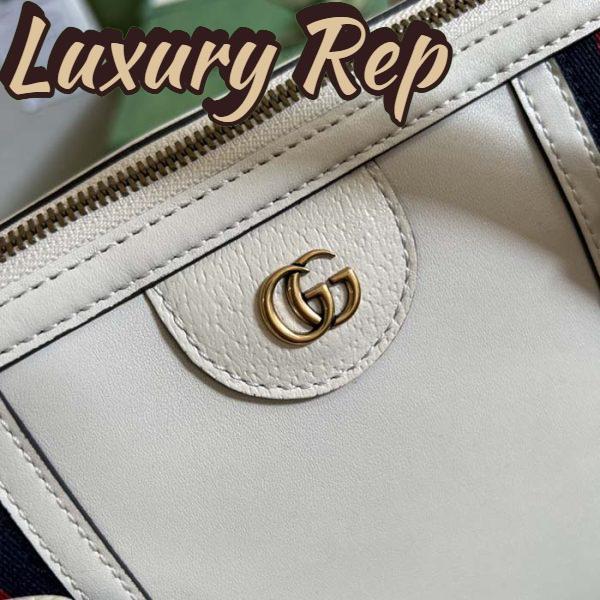 Replica Gucci Unisex GG Bauletto Medium Top Handle Bag White Leather Double G 10