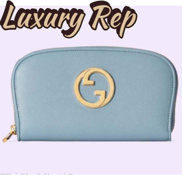 Replica Gucci Unisex GG Blondie Zip Around Wallet Light Blue Leather Round Interlocking G