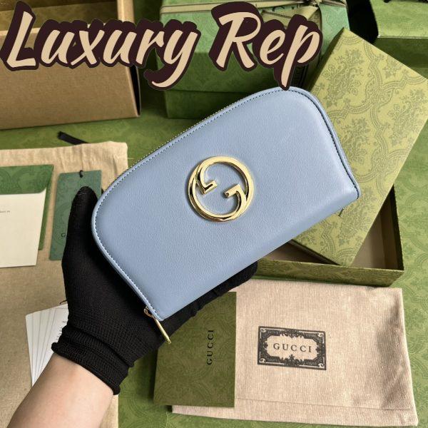 Replica Gucci Unisex GG Blondie Zip Around Wallet Light Blue Leather Round Interlocking G 3