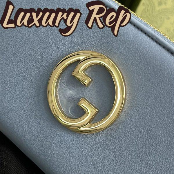 Replica Gucci Unisex GG Blondie Zip Around Wallet Light Blue Leather Round Interlocking G 10