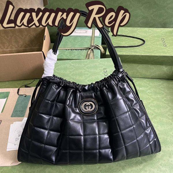 Replica Gucci Unisex GG Deco Medium Tote Bag Black Quilted Leather Interlocking G 3