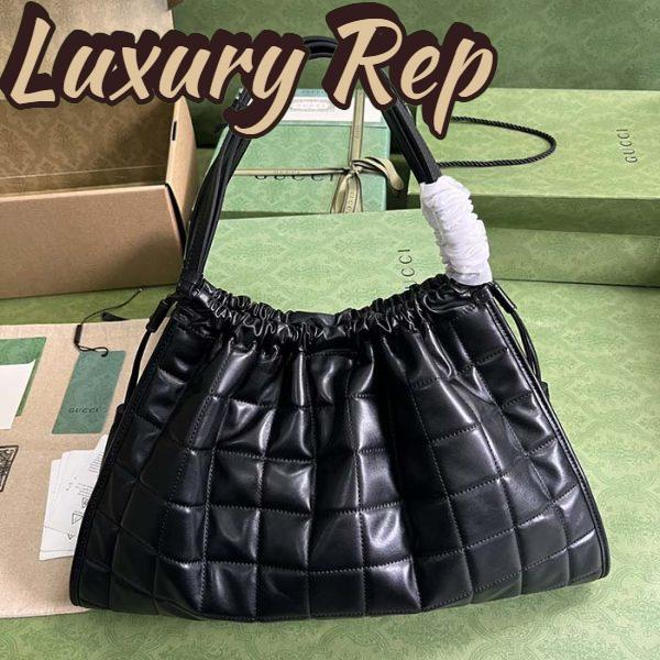 Replica Gucci Unisex GG Deco Medium Tote Bag Black Quilted Leather Interlocking G 4