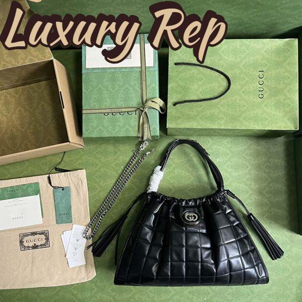 Replica Gucci Unisex GG Deco Medium Tote Bag Black Quilted Leather Interlocking G 5