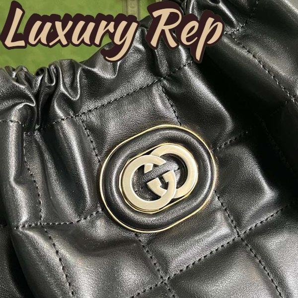 Replica Gucci Unisex GG Deco Medium Tote Bag Black Quilted Leather Interlocking G 8