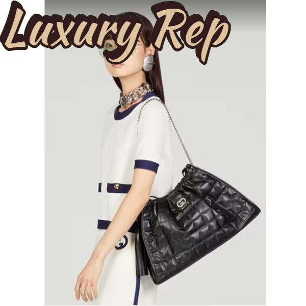 Replica Gucci Unisex GG Deco Medium Tote Bag Black Quilted Leather Interlocking G 12