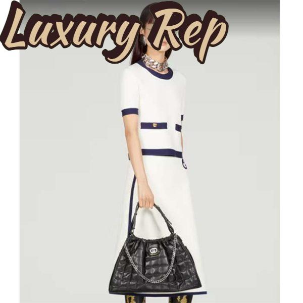 Replica Gucci Unisex GG Deco Medium Tote Bag Black Quilted Leather Interlocking G 13