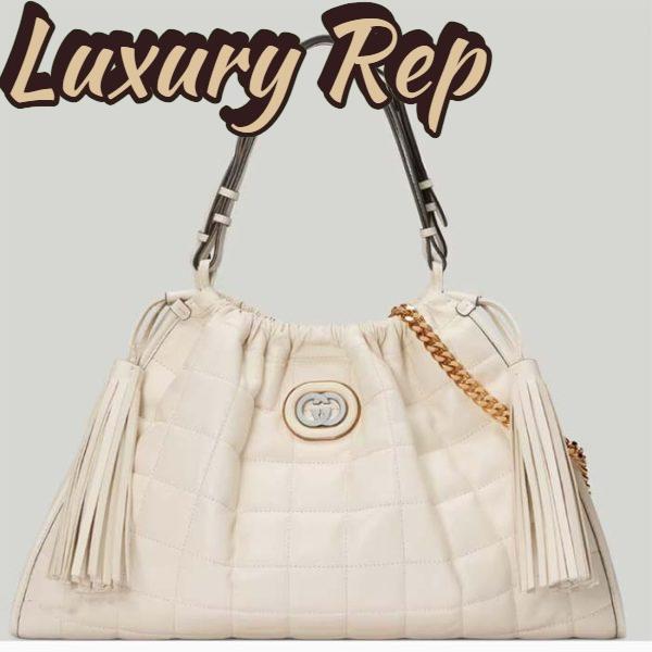 Replica Gucci Unisex GG Deco Medium Tote Bag White Quilted Leather Interlocking G