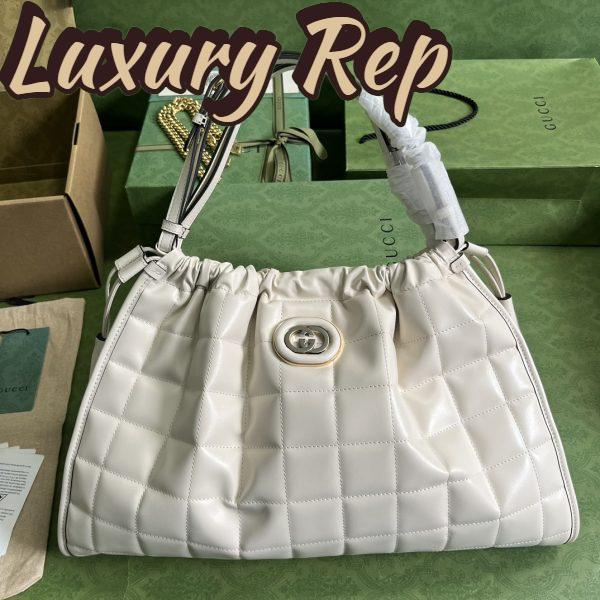 Replica Gucci Unisex GG Deco Medium Tote Bag White Quilted Leather Interlocking G 3
