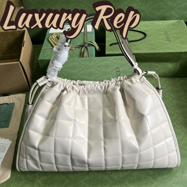 Replica Gucci Unisex GG Deco Medium Tote Bag White Quilted Leather Interlocking G 4