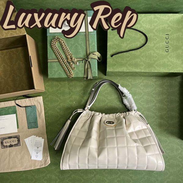 Replica Gucci Unisex GG Deco Medium Tote Bag White Quilted Leather Interlocking G 6