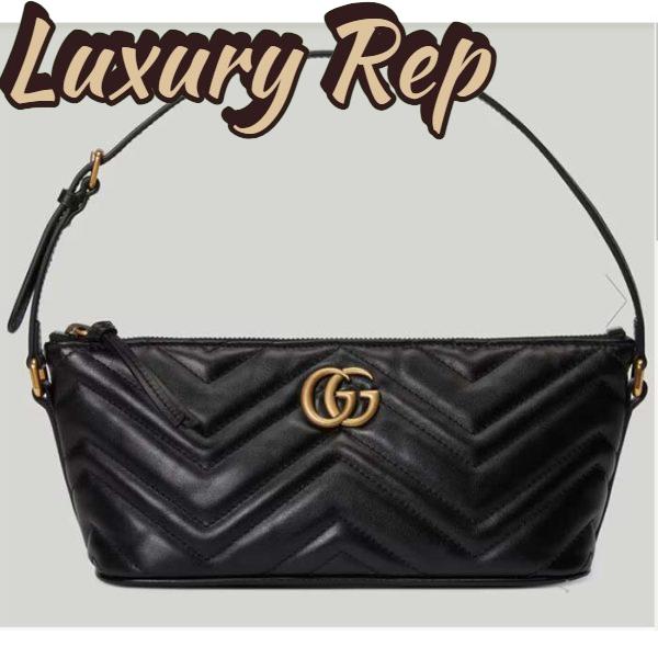 Replica Gucci Women GG Marmont Shoulder Bag Black Matelassé Chevron Leather Double G