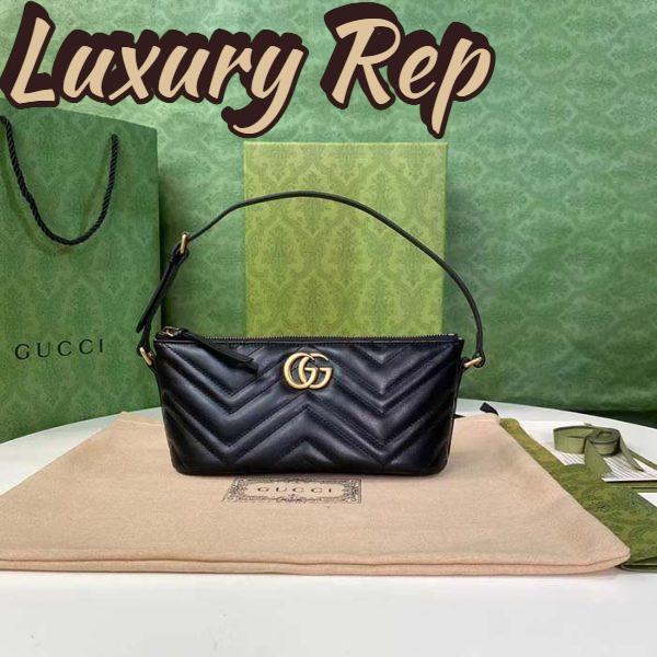 Replica Gucci Women GG Marmont Shoulder Bag Black Matelassé Chevron Leather Double G 3