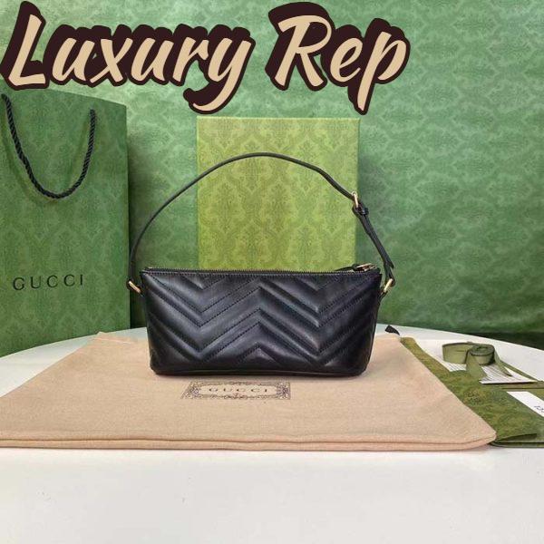 Replica Gucci Women GG Marmont Shoulder Bag Black Matelassé Chevron Leather Double G 4