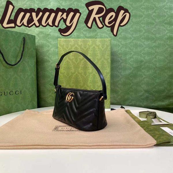 Replica Gucci Women GG Marmont Shoulder Bag Black Matelassé Chevron Leather Double G 5