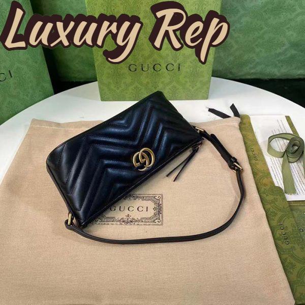 Replica Gucci Women GG Marmont Shoulder Bag Black Matelassé Chevron Leather Double G 7