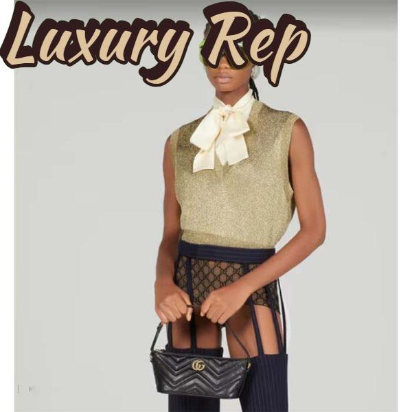 Replica Gucci Women GG Marmont Shoulder Bag Black Matelassé Chevron Leather Double G 12