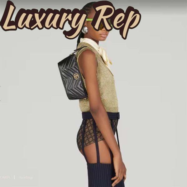 Replica Gucci Women GG Marmont Shoulder Bag Black Matelassé Chevron Leather Double G 13