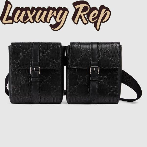 Replica Gucci Unisex GG Embossed Belt Bag Black GG Embossed Leather