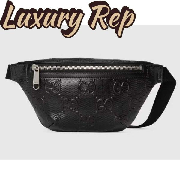 Replica Gucci Unisex GG Embossed Belt Bag Black Tonal Leather 2