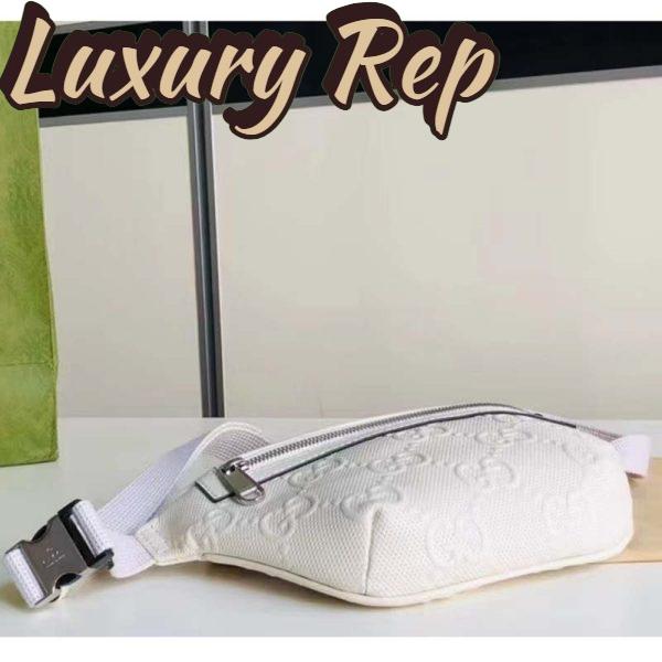 Replica Gucci Unisex GG Embossed Belt Bag White Tonal Leather 5