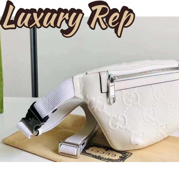 Replica Gucci Unisex GG Embossed Belt Bag White Tonal Leather 7