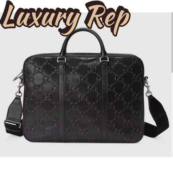 Replica Gucci Unisex GG Embossed Briefcase Bag Black GG Embossed Leather