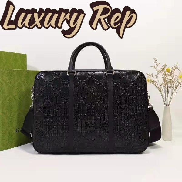 Replica Gucci Unisex GG Embossed Briefcase Bag Black GG Embossed Leather 3