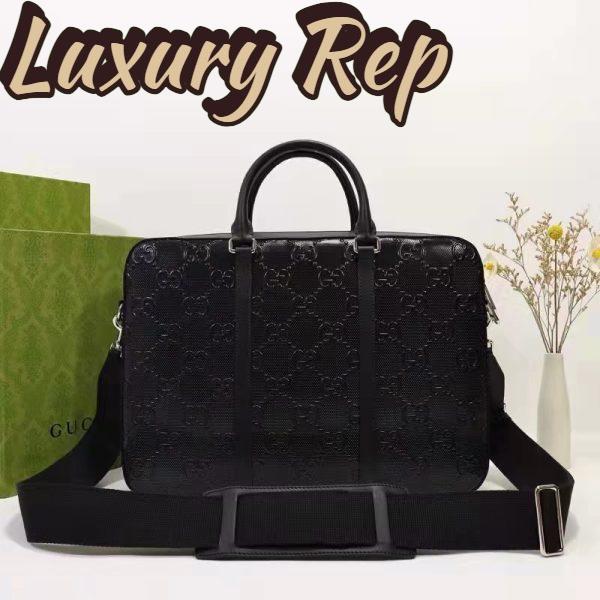Replica Gucci Unisex GG Embossed Briefcase Bag Black GG Embossed Leather 5