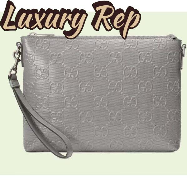 Replica Gucci Unisex GG Embossed Medium Messenger Bag Grey Leather