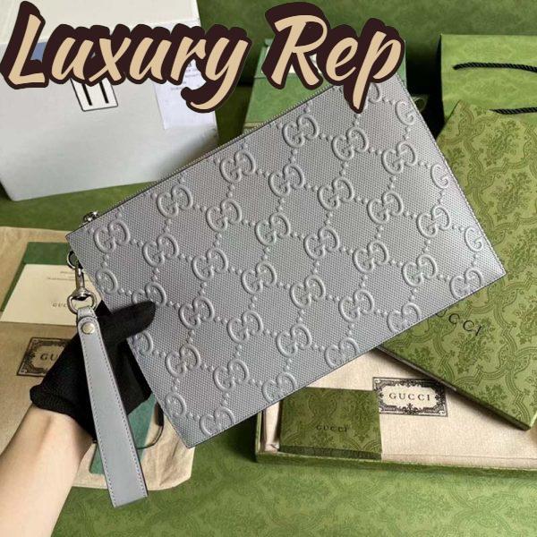 Replica Gucci Unisex GG Embossed Medium Messenger Bag Grey Leather 3