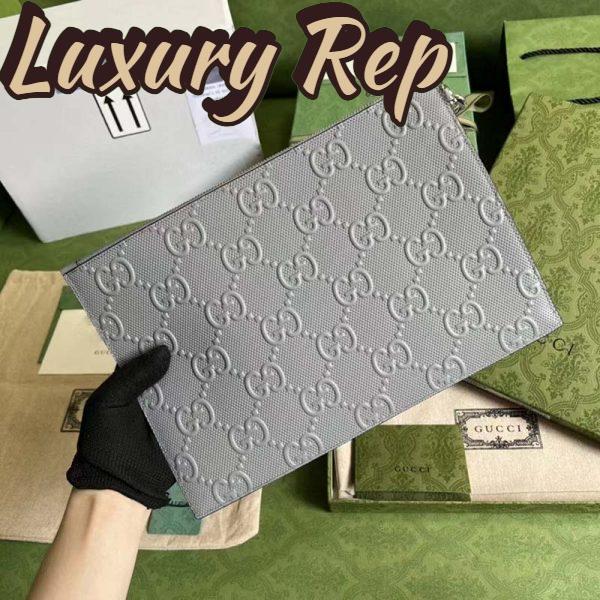 Replica Gucci Unisex GG Embossed Medium Messenger Bag Grey Leather 4