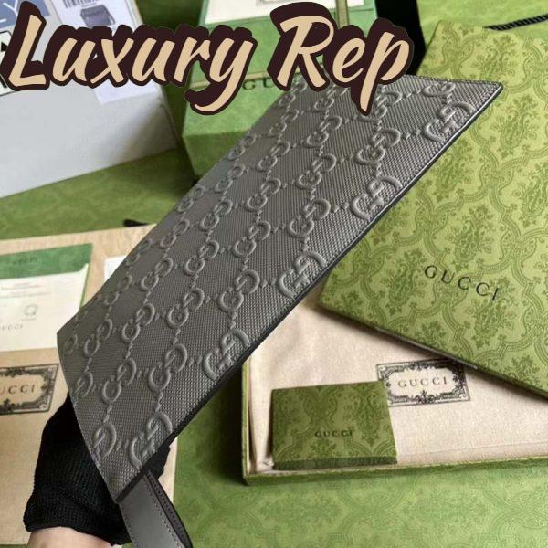 Replica Gucci Unisex GG Embossed Medium Messenger Bag Grey Leather 5